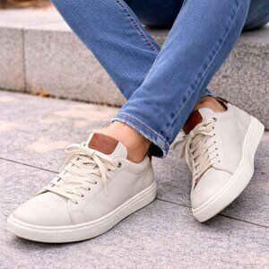 GoodMan Brand Men’s Size 13 Cream Leather Sneakers | Brown Accent Casual Shoes